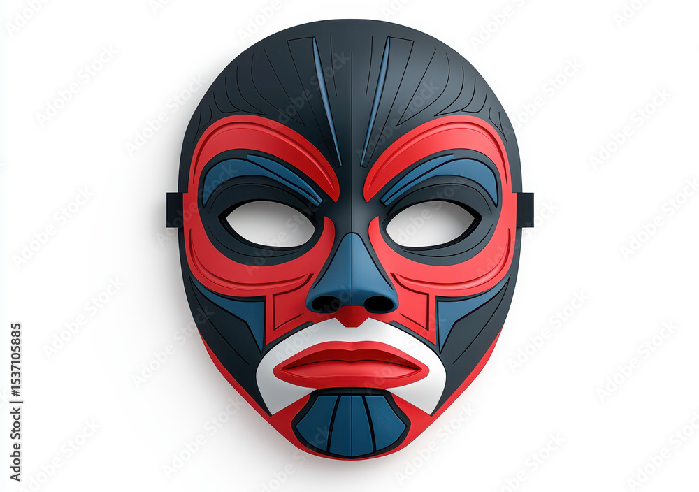Naklejka premium Geometric Red and Blue Mask on White Background