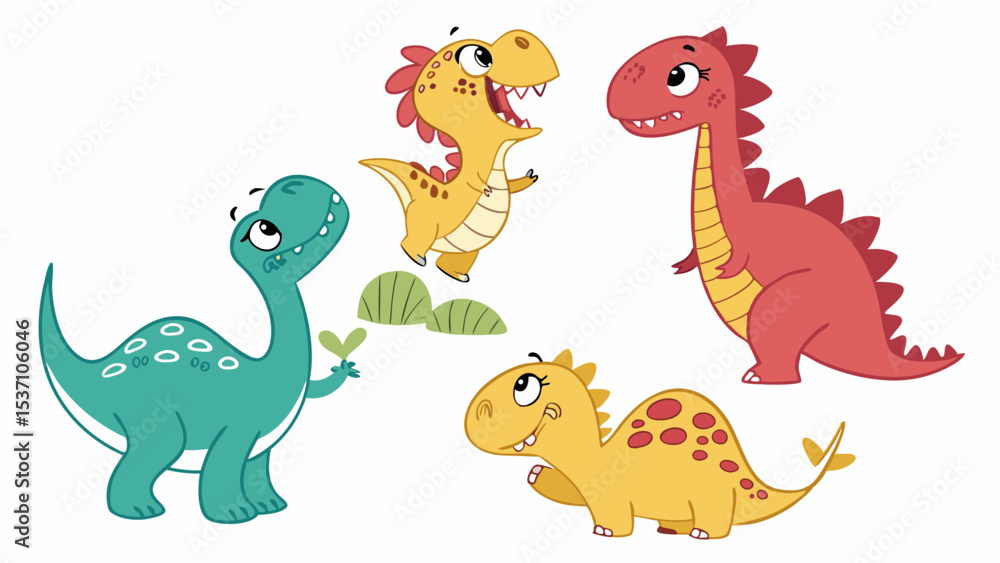 Naklejka premium Playful Cartoon Dinosaurs Set