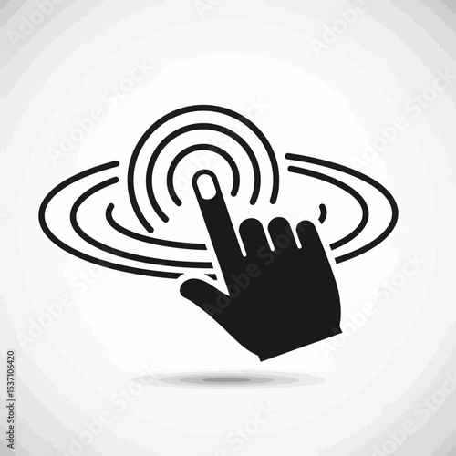 Stylized Hand Touching Concentric Circles, Black Silhouette on Transparent Background
