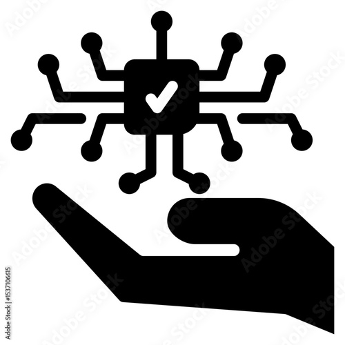 chip processing hand support responsible ai solid glyph icon
