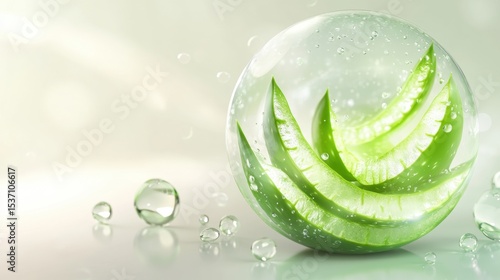 Aloe Vera Slices Encased in a Transparent Sphere with Water Droplets