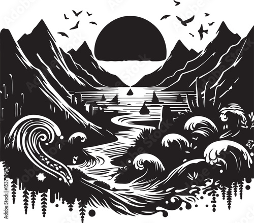 Flow tide with black vector