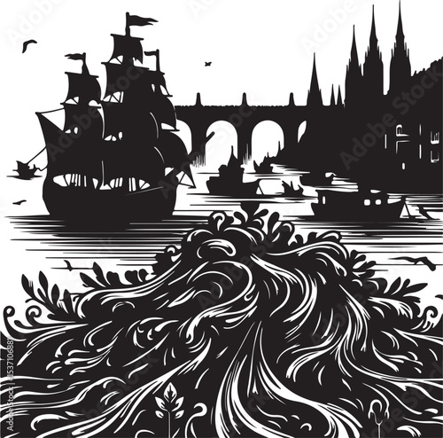 Flow tide with black vector
