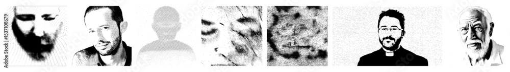 Obraz premium Vector Diverse portrait series featuring stylized human faces as vector illustrations.