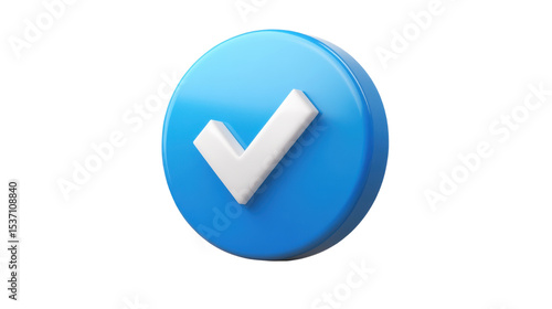 Blue button with white check 3d render icon isolated on white background 