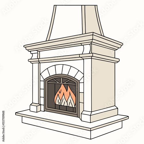 Elegant fireplace illustration isolated on white background