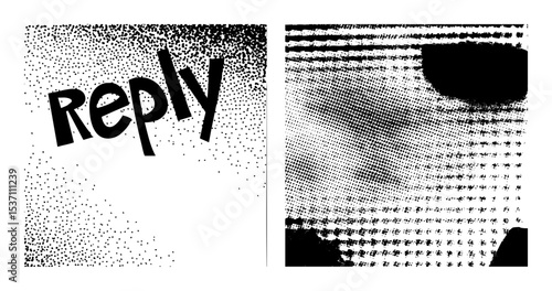 Vector Bold typographic Reply text with halftone eye .