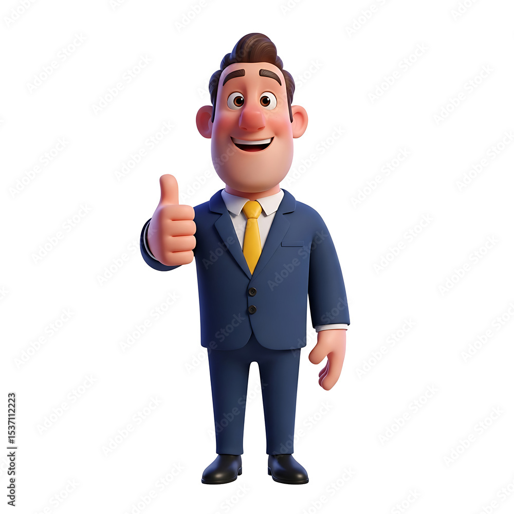 Fototapeta premium Cartoon businessman in a suit looking anxious and sweating while adjusting his red tie.