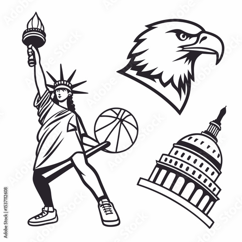 Lady liberty basketball us capitol eagle graphic
