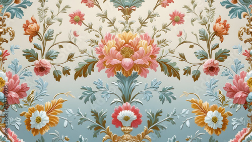 Decorative wallpaper featuring ornate flowers and botanical accents high resolution image