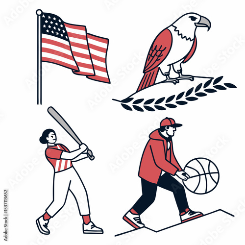 American patriotism sports icons baseball basketball flag eagle