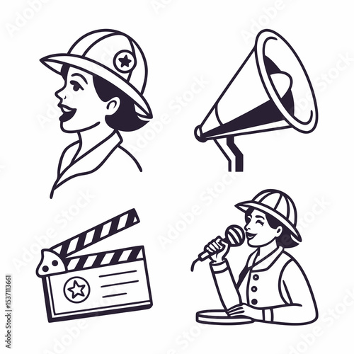 Retro film industry icons woman director megaphone