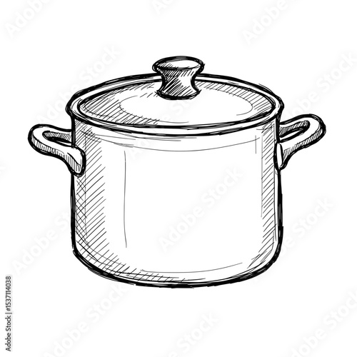 Pot with lid in hand-drawn style for culinary decoration  