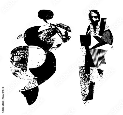 Vector Abstract figures interact in a dynamic monochrome vector .