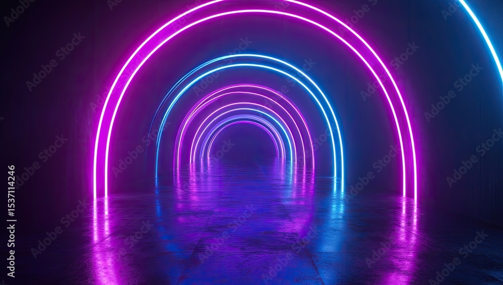 Naklejka premium Neon archway tunnel, vibrant colors