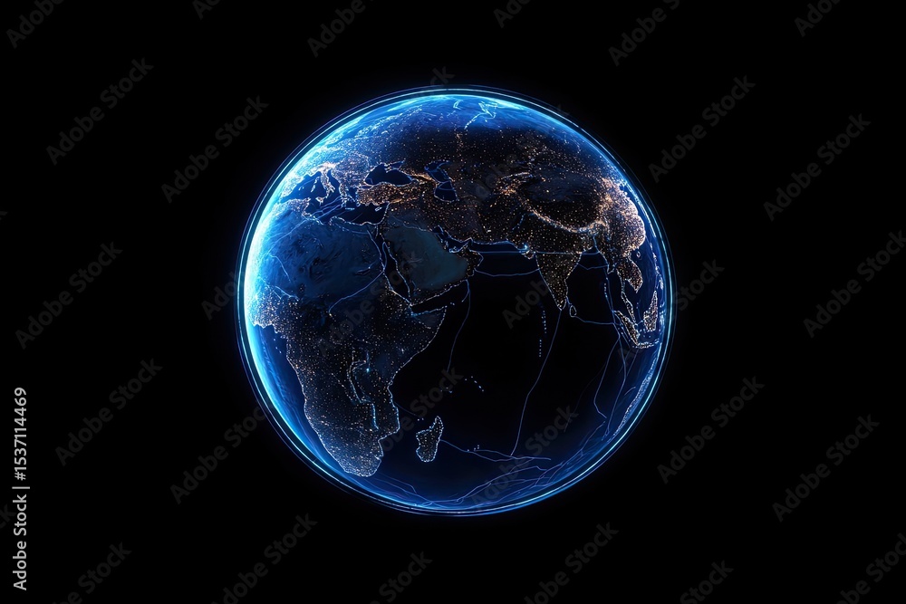 Globed Earth, night view Globed Earth, night view