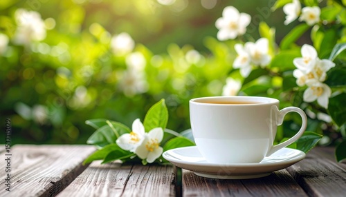 Wallpaper Mural cup of coffee on a wooden table Torontodigital.ca