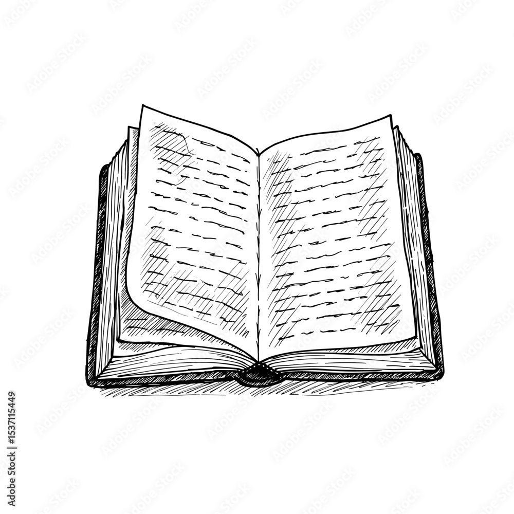 Fototapeta premium Open sketchbook with blank pages and visible text lines