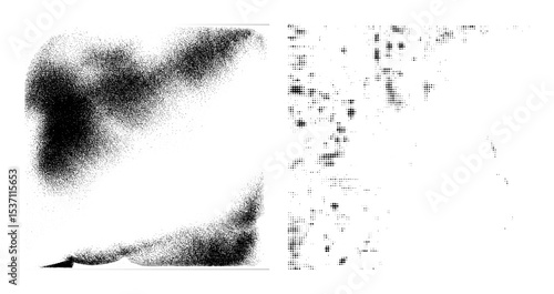 Vector Abstract figures composed of scattered dots create a fragmented portrait.