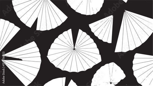 Abstract black and white background with a colorful cocktail umbrella pattern, perfect for a tropical party design illustration