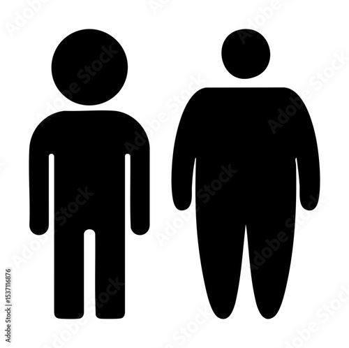 Vector Two contrasting human figures one slender and one stout depicted as simple black silhouettes.
