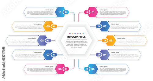 Modern Vector infographic label design with circle infographic template design and 10 options or steps. Can be used for process diagram, presentations, workflow layout, banner, flow chart, info graph.