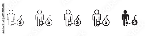 Debt icons in black outline, solid and colored style