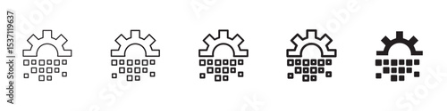 Digital transformation icons in black outline, solid and colored style