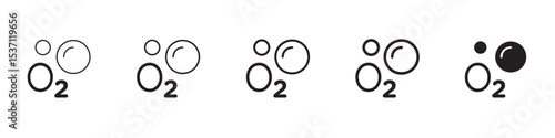 Oxygen O2 icons in black outline, solid and colored style
