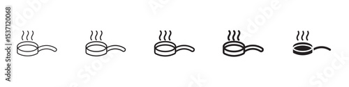 Pan frying icons in black outline, solid and colored style