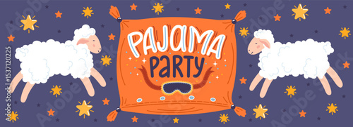 Pajama Party. Hand drawn lettering with pillow and sheep.