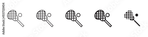 Lacrosse stick ball icons in black outline, solid and colored style
