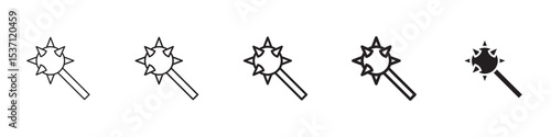 Mace icons in black outline, solid and colored style