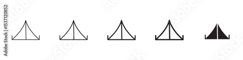 Tent icons in black outline, solid and colored style