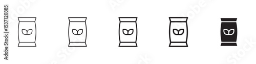 Bag seedling icons in black outline, solid and colored style
