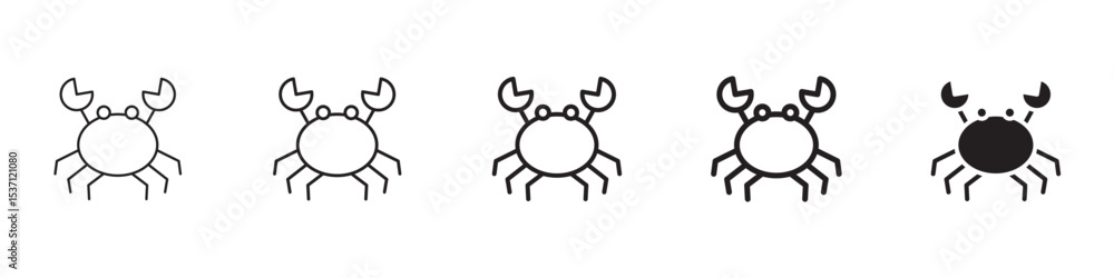 Obraz premium Crab icons in black outline, solid and colored style