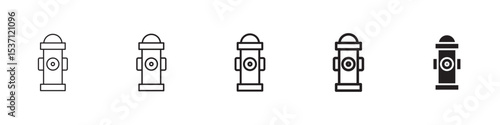 Fire hydrant icons in black outline, solid and colored style