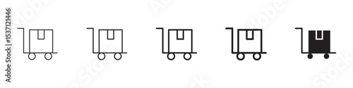 Dolly flatbed icons in black outline, solid and colored style