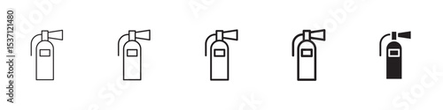 Fire extinguisher icons in black outline, solid and colored style