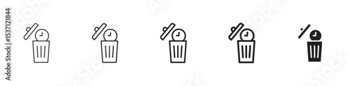 Time waste icons in black outline, solid and colored style