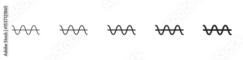 Wave sine icons in black outline, solid and colored style