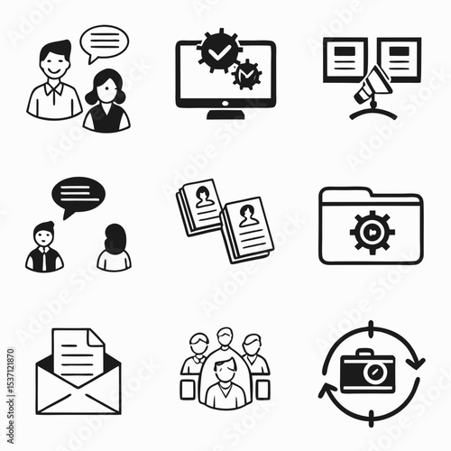 Business communication collaboration teamwork icons set