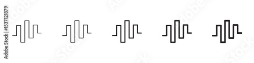 Wave square icons in black outline, solid and colored style