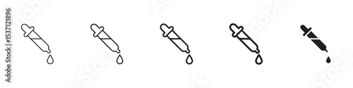 Eye dropper half icons in black outline, solid and colored style