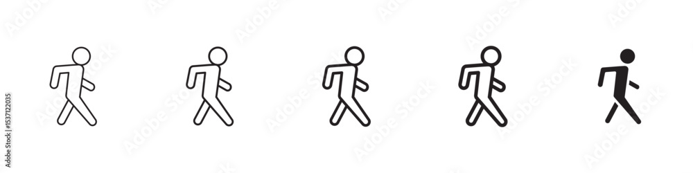 Obraz premium Person walking icons in black outline, solid and colored style