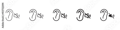 Ear deaf icons in black outline, solid and colored style