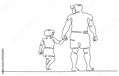 Wallpaper Mural Continuous one line drawing of dad with two kids walking hand in hand, single line art vector illustration.A young male father with his son walks along the beach. Torontodigital.ca