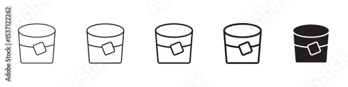 Whiskey Glass icons in black outline, solid and colored style