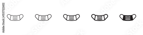 Mask face icons in black outline, solid and colored style