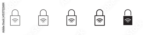 Nfc lock icons in black outline, solid and colored style